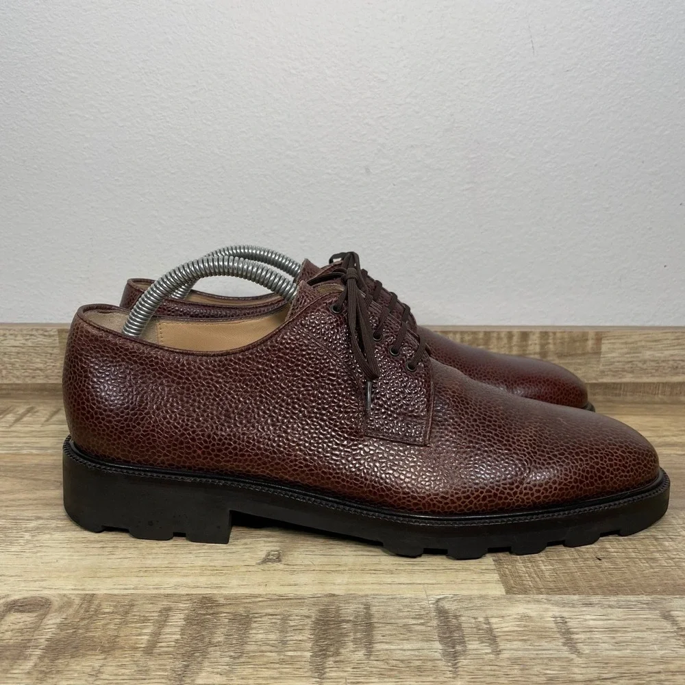 Salvatore Ferragamo Men Brown Pebbled Leather Lug Sole Derby Shoes Size 8.5D EUC
